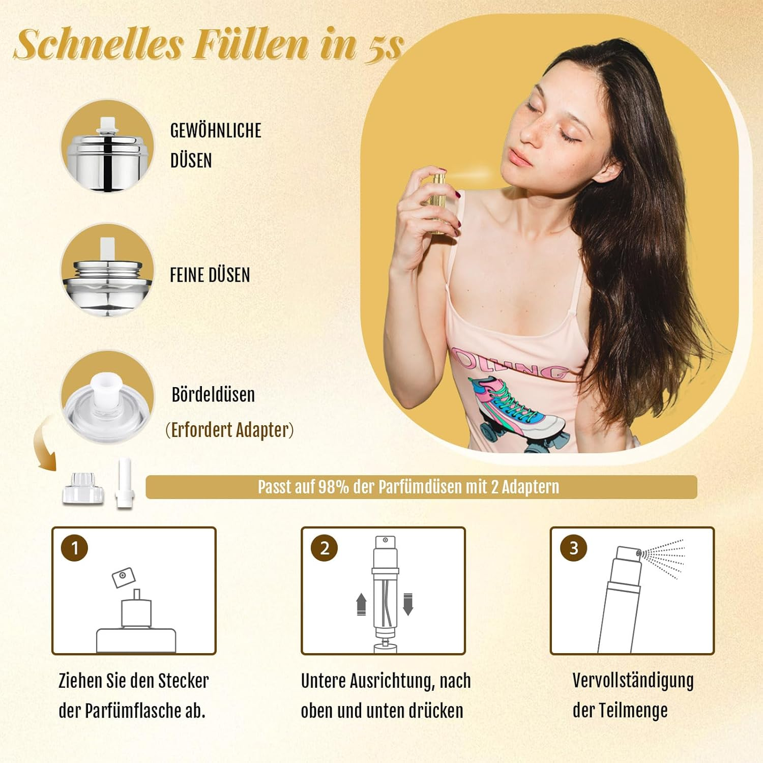 JOOMOKO Perfume Filler 10 Ml Perfume Atomiser Refillable Empty Perfume Bottles Perfume Atomiser for Travel, Perfume Travel Atomiser Perfume Bottles Atomiser for Women Men (Gold & Green) image number 2