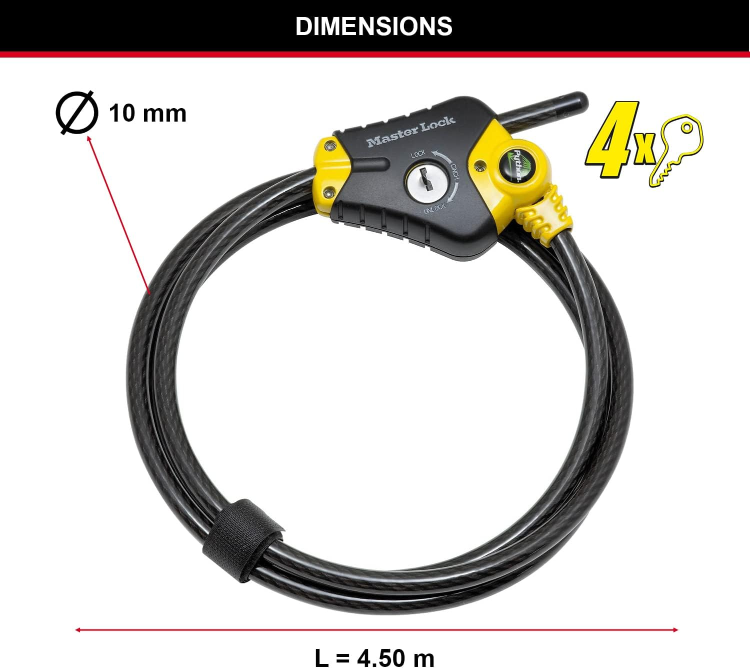 MASTER LOCK Security Cable with Key Lock [Adjustable Locking Cable from 30 Cm to 4.5 M] [Python] 8420EURD - Best Used to Secure Sports Equipment, Tools and Outdoor Furniture image number 4