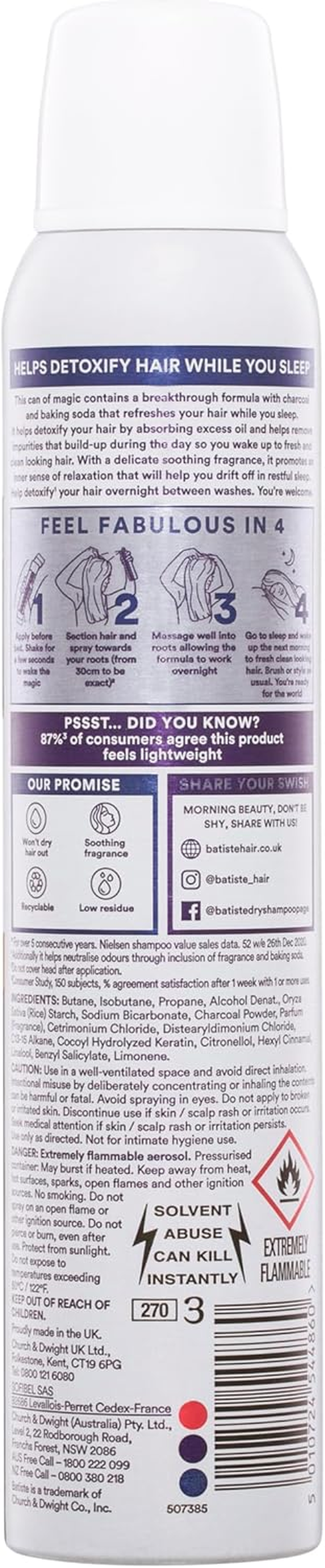 Batiste Overnight Deep Cleanse Dry Shampoo 200Ml - with Soothing Jasmine Scent, Detox Hair & Remove Impurities While You Sleep, Long-Lasting Freshness, Absorbs Excess Oil, Ideal for All Hair Types image number 5