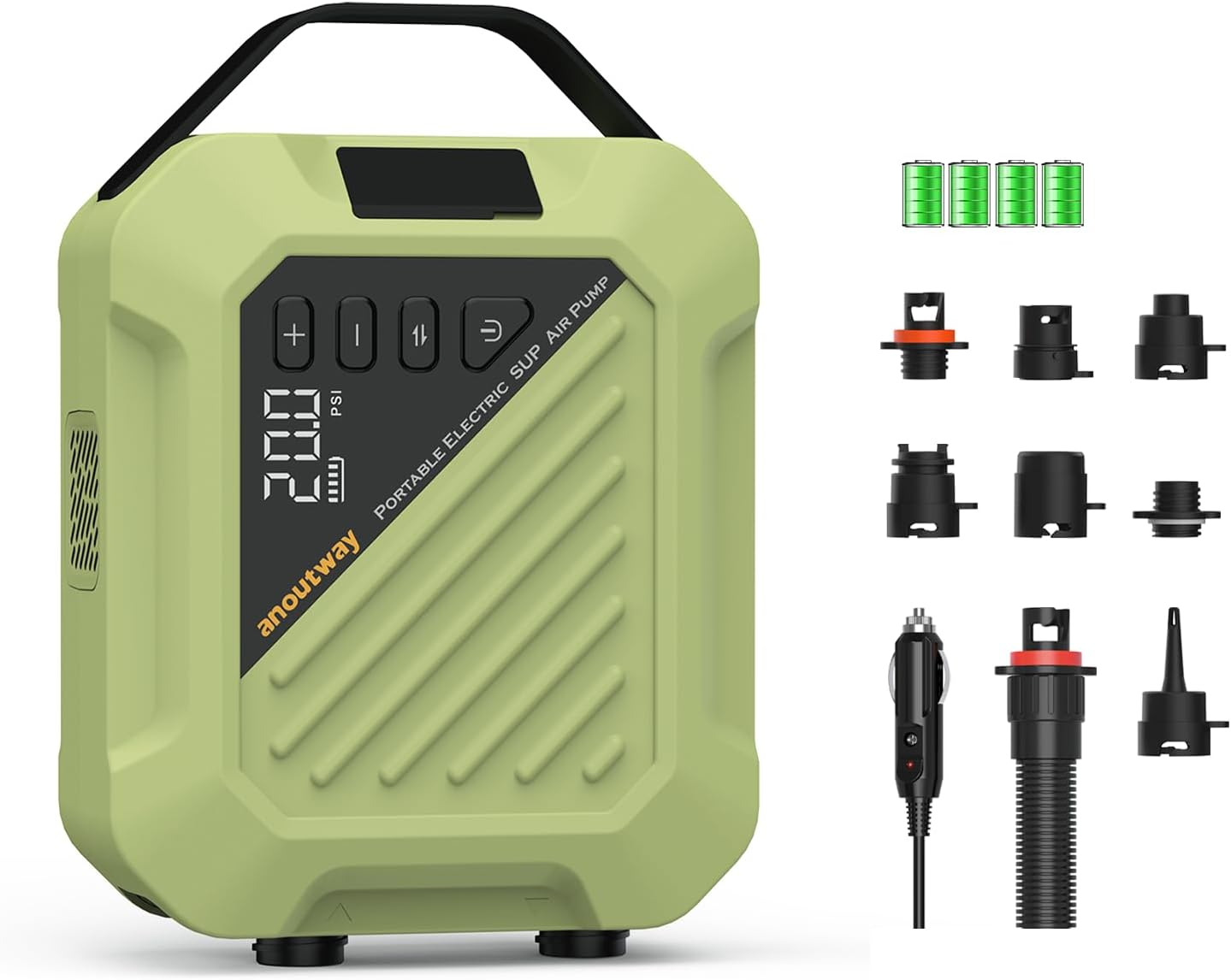 20PSI High Pressure Smart SUP Air Pump, Rechargeable Battery-Powered, Intelligent Dual Stage Inflation & Deflation,Auto-Off &12V DC Car Connector for Stand up Paddle Boards,Surfing Kite, Tent