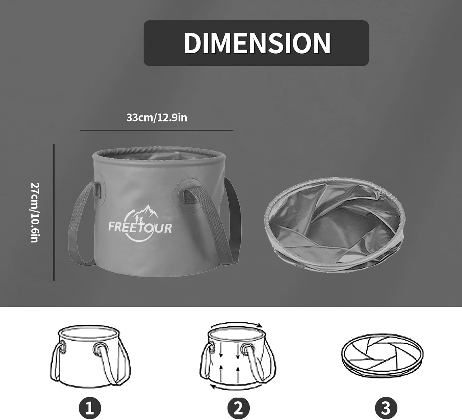 Baiao Water Storage Collapsible Bucket 5 Gallon Bucket, Portable Collapsible Bucket with Handle, Folding Water Container for Fishing Camping Beach Hiking Home Travel Car Washing(20L) (Grey) image number 2