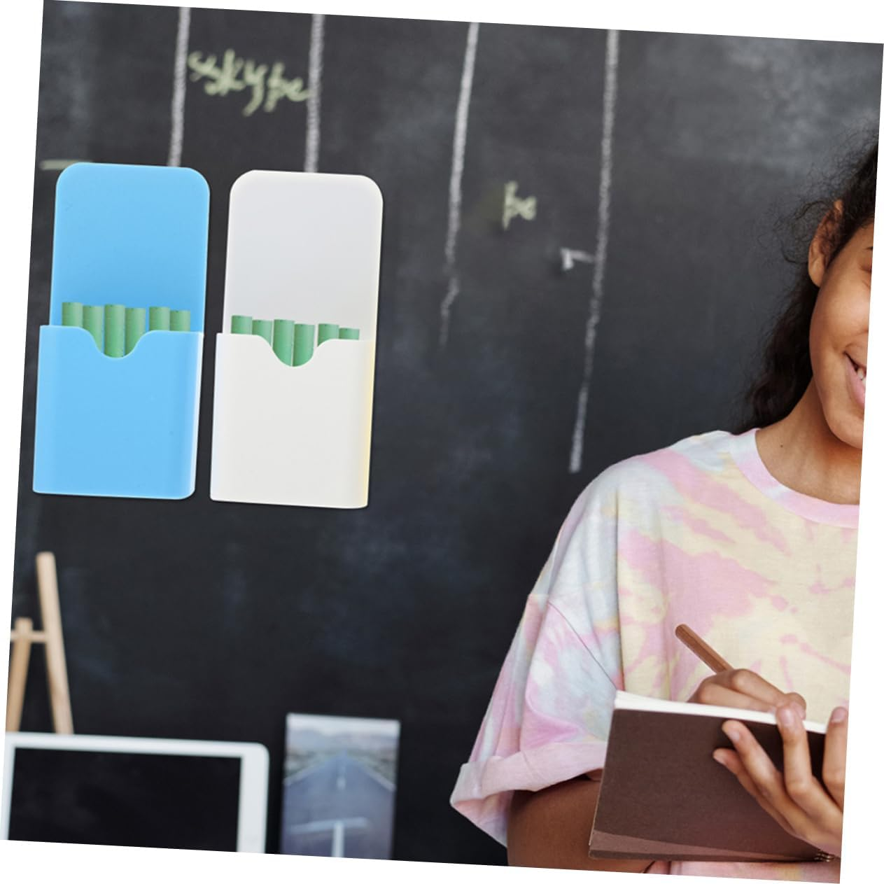 NUOBESTY 4Pcs Magnetic Pen Organizer Set Small Size with Blue and White Magnetic Whiteboard Marker Holders for Office Desk and Fridge Storage image number 6