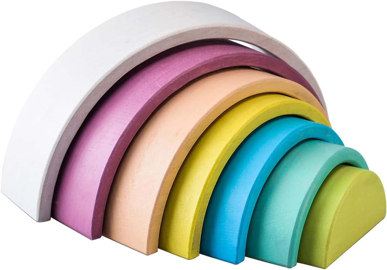 Kaper Kidz Calm & Breezy Wooden Rainbow Vintage Stacking Toy image number 3
