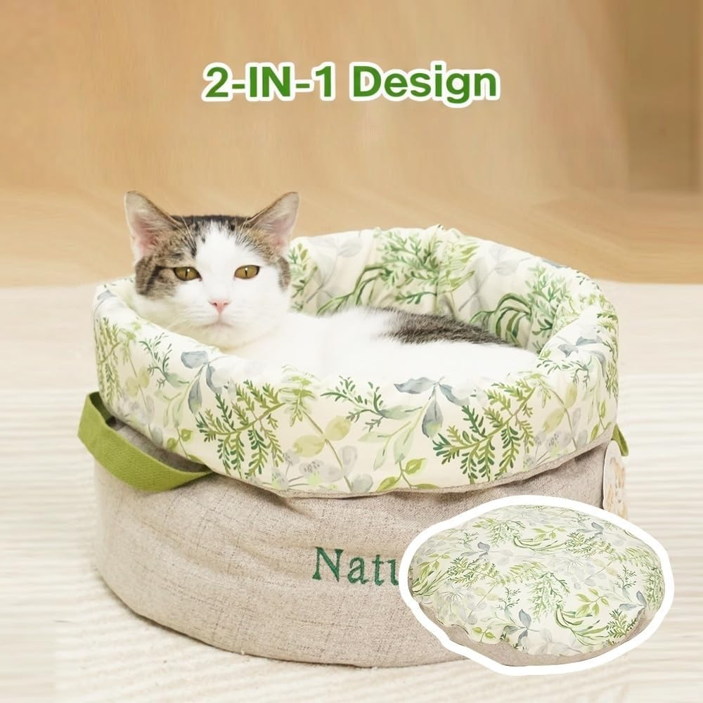 Cat Bed for Indoor Cats,Cat Beds Dual-Sided with Removable Machine Washable Cushion,Pet Bed Foldable Cotton-Linen for Indoor Cats & Dogs,Soft & Durable image number 5