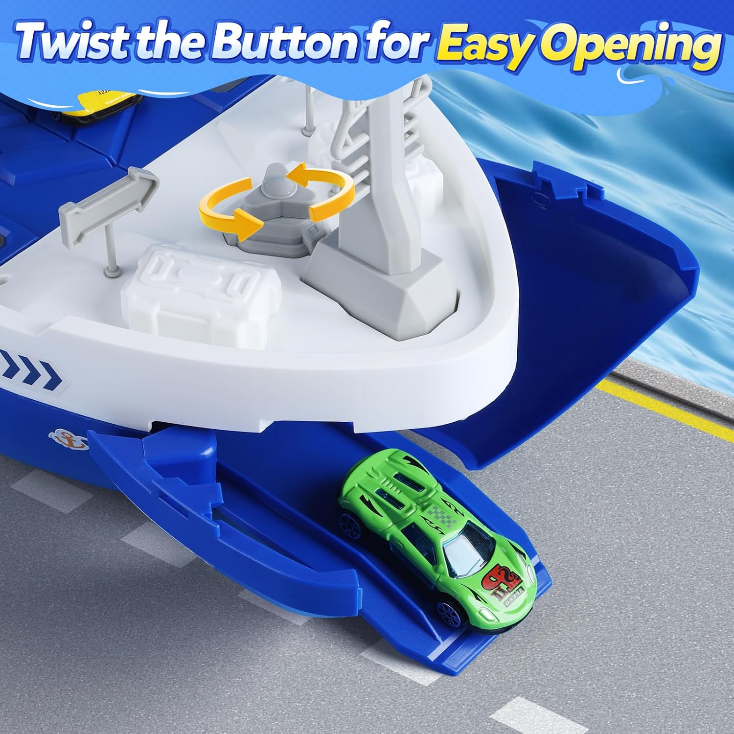 CUTE STONE Cargo Ship Toy & Gantry Crane, Toy Boat and Crane Playset with Sounds & Lights, Transport Containers, Push and Go Vehicle Cars, Kids Play Boats for Boys Girls image number 6