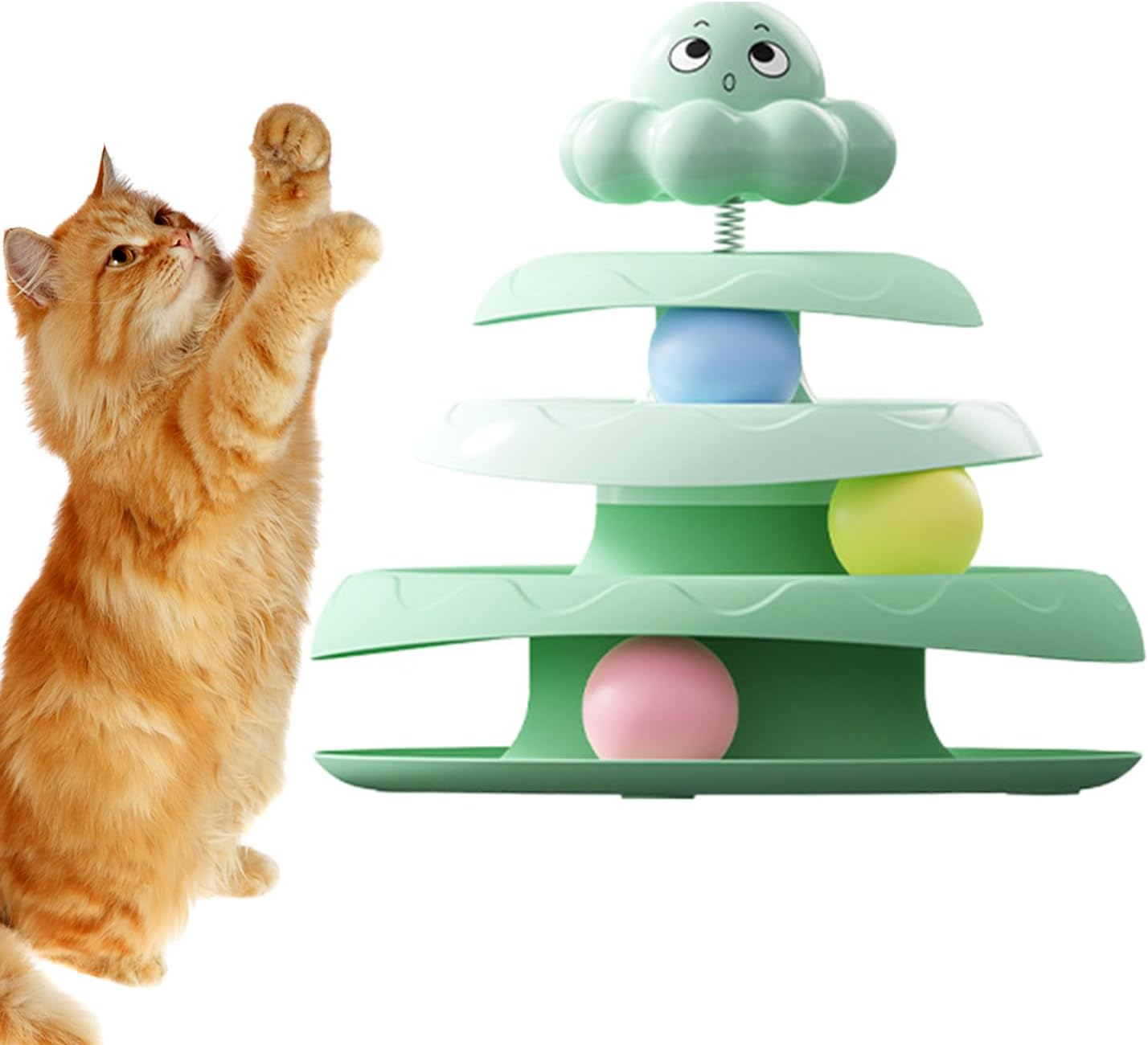 Cat Ball Track Toy | Three Layer Cat Ball Toy - Exercise Scratcher Anti-Slip Moving Puzzle Games for Small Space Indoor Hunting Treat Enrichment Boredom Birthday image number 5