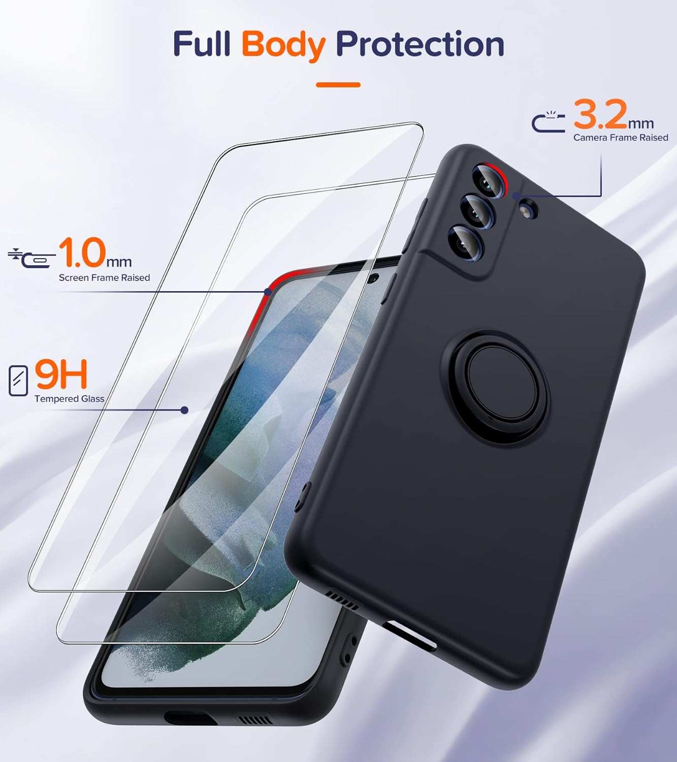 Leyi for Galaxy S21-FE-5G Case: Samsung Galaxy S21 FE 5G Case with [2 Pack] Tempered Glass Screen Protector Magnetic Kickstand 360&deg; Rotatable Ring Holder, Protective Phone Case for S21FE 5G, Black image number 6