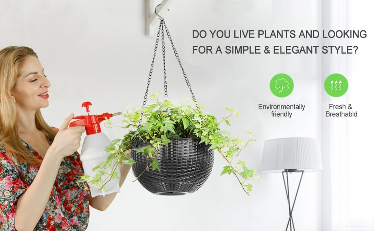 Springup 2 Pack 8.3 Inch Hanging Planters for Indoor Outdoor Plants, Trendy Rattan Design Hanging Flower Pots with Drain Holes, Plant Containers for Garden,Home Decoration,Gift (White) - Dark Grey image number 3