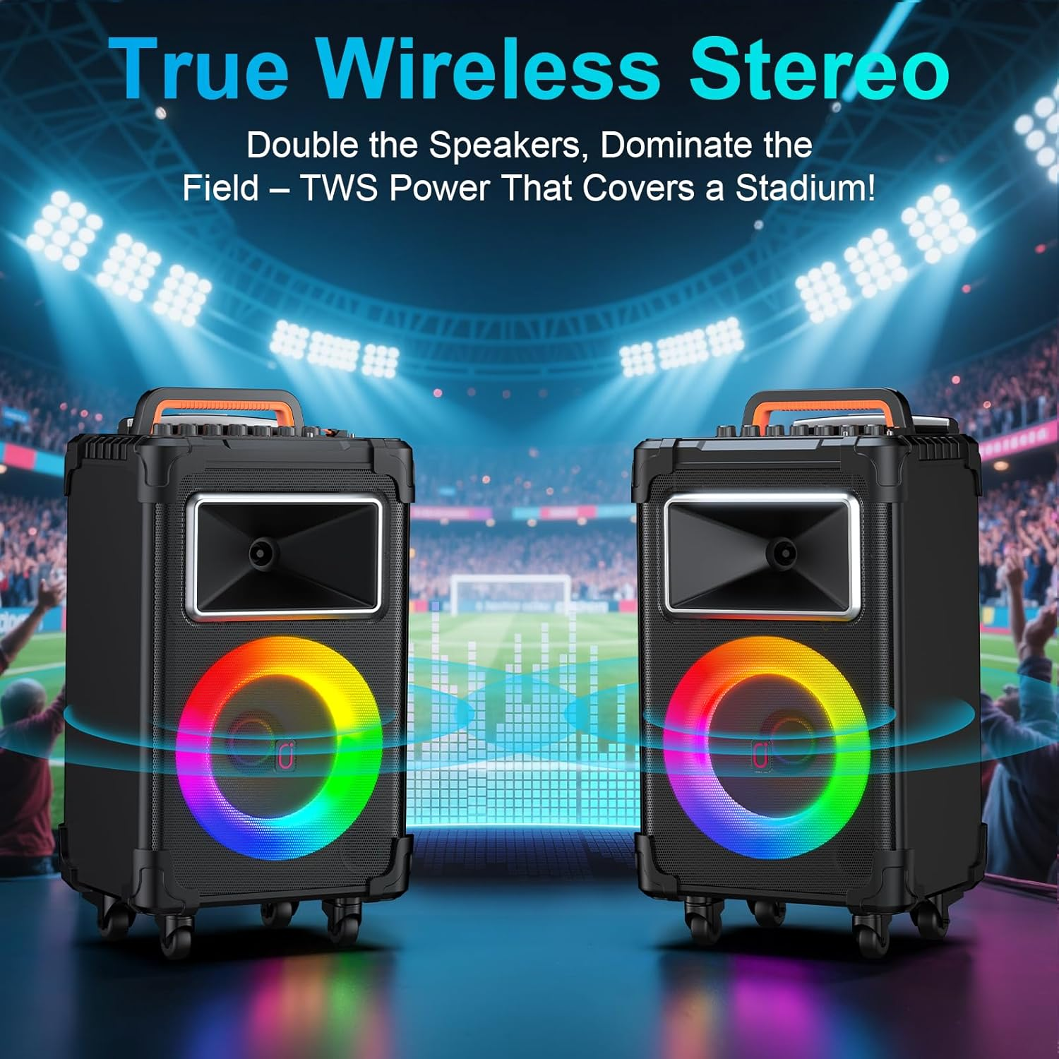 JYX Karaoke Machine with 2 Wireless Microphones for Adults, 10" Subwoofer Portable Bluetooth Karaoke Speaker with Party Lights & Bass/Treble/Echo Adjustment, Supports TWS/USB/TF Card/Aux/Rec image number 1