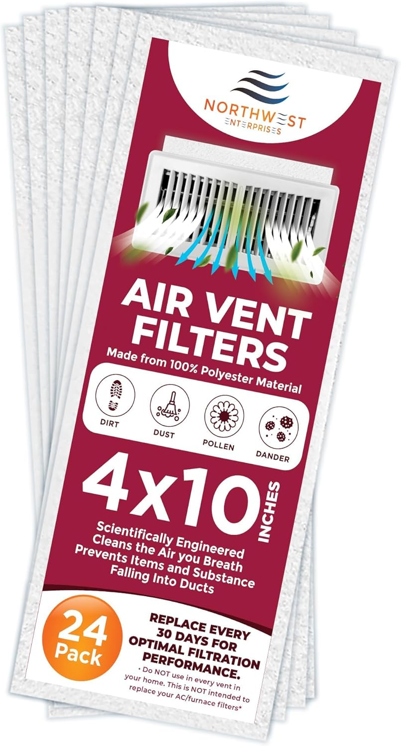 NORTHWEST ENTERPRISES Vent Filters, 24 Floor Vent Register Filters - 4"X10", 90 Day Filtration. image number 1