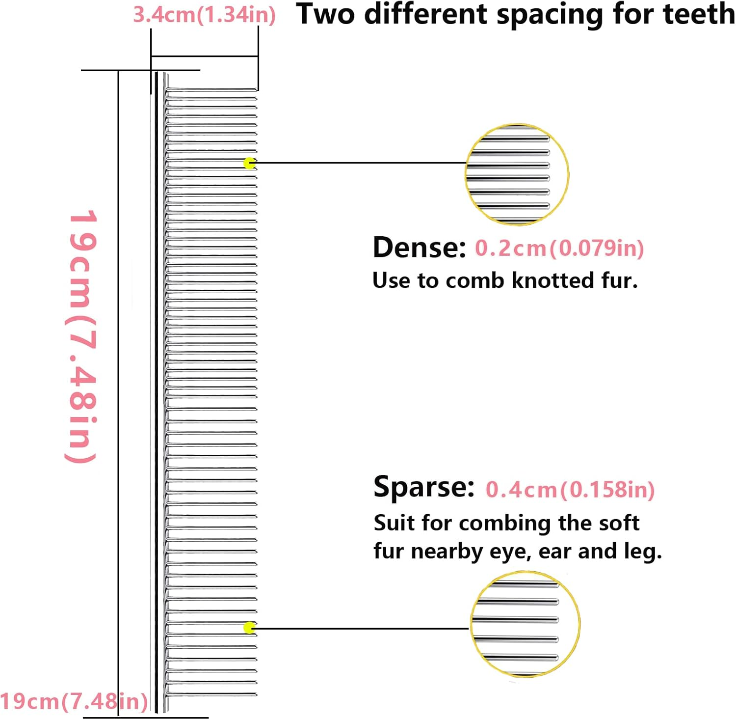 Dog Combs, Cat Combs, Metal Dog Comb, Pet Grooming Comb, Metal Comb for Dog and Cats and Rabbits 1Pack (Silver)