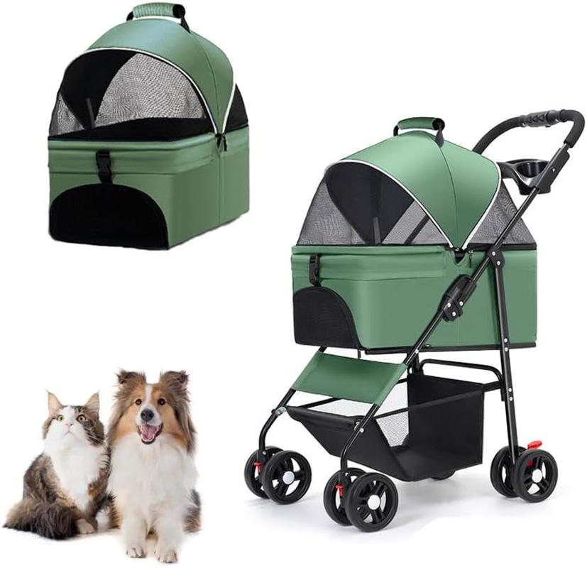 MINYII Pet Stroller Premium 3-In-1 Multifunction Jogger Stroller for Medium Small Dogs Cats Folding Lightweight for Travel with Detachable Carrier,98X65X45Cm Portable Pet Stroller for Injured Pet Gift (Black)