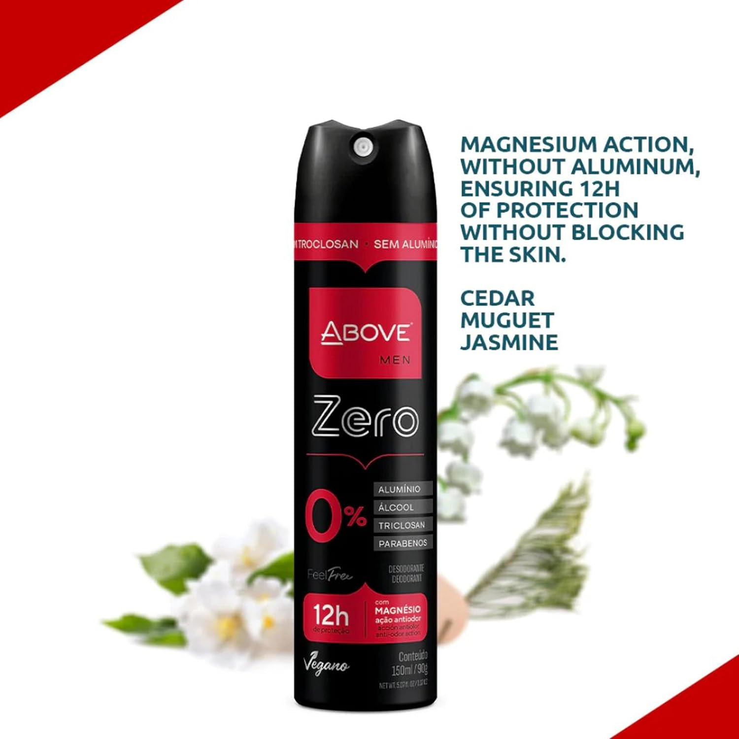 ABOVE Feel Free Zero, 3.17 Oz - Spray Deodorant for Men - 12-Hour Protection - No Stain - Dry Spray - Aluminum Free Deodorant Spray - Cruelty-Free