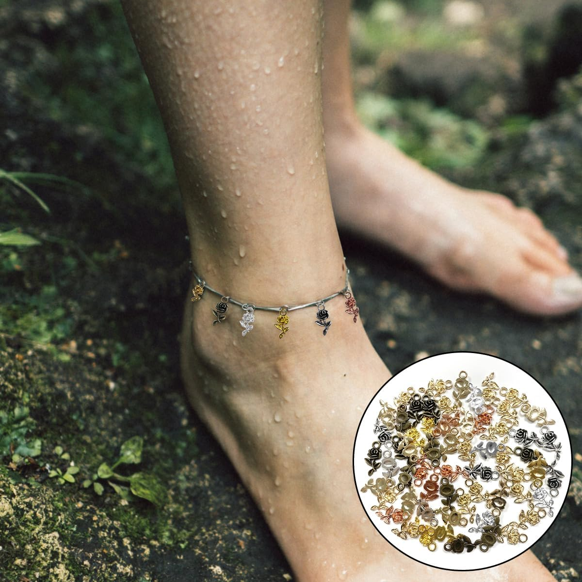 BEZANU Vintage Rose Charms, 60 PCS Retro Alloy Rose Pendant for DIY Jewelry Making, Art Craft, Handmaking (6 Colors) image number 3