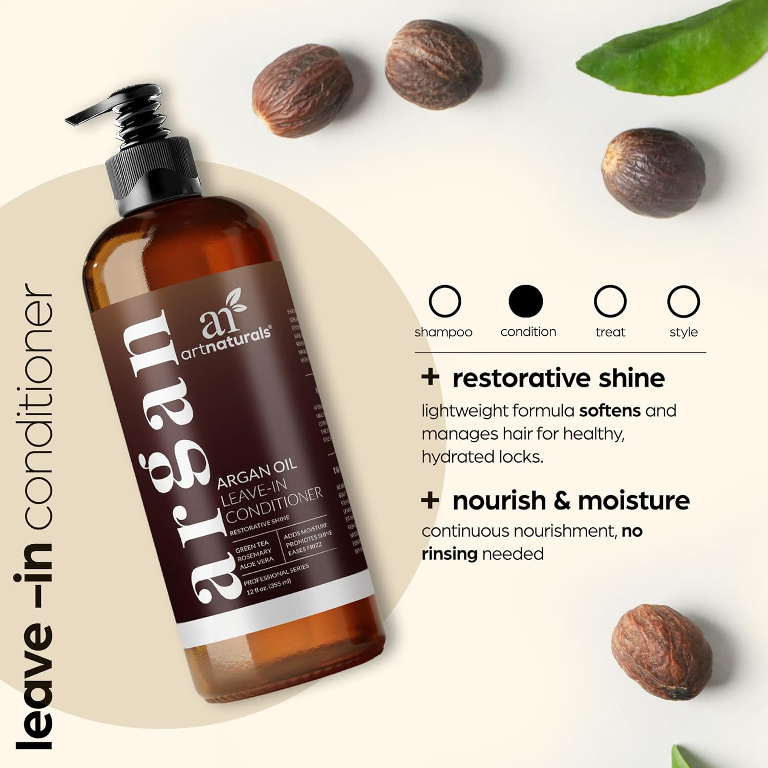 Artnaturals Argan Oil Leave-In Conditioner - (12 Fl Oz / 355Ml) - Made with Organic and Natural Ingredients - for All Hair Types &ndash; Treatment for Damaged, Dry, Color Treated and Hair Loss image number 6