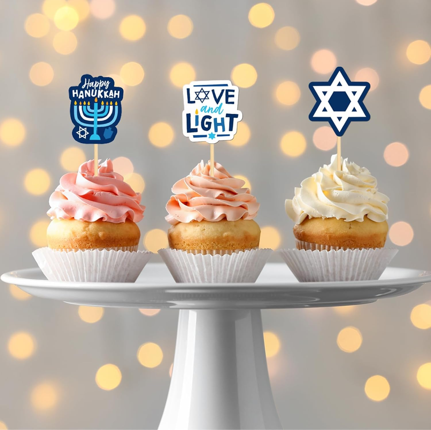 24Pcs Hanukkah Cupcake Toppers for Hanukkah Party Decorations Candlestick Hexagram Cake Decor for Chanukkah Theme Party Supplies image number 1
