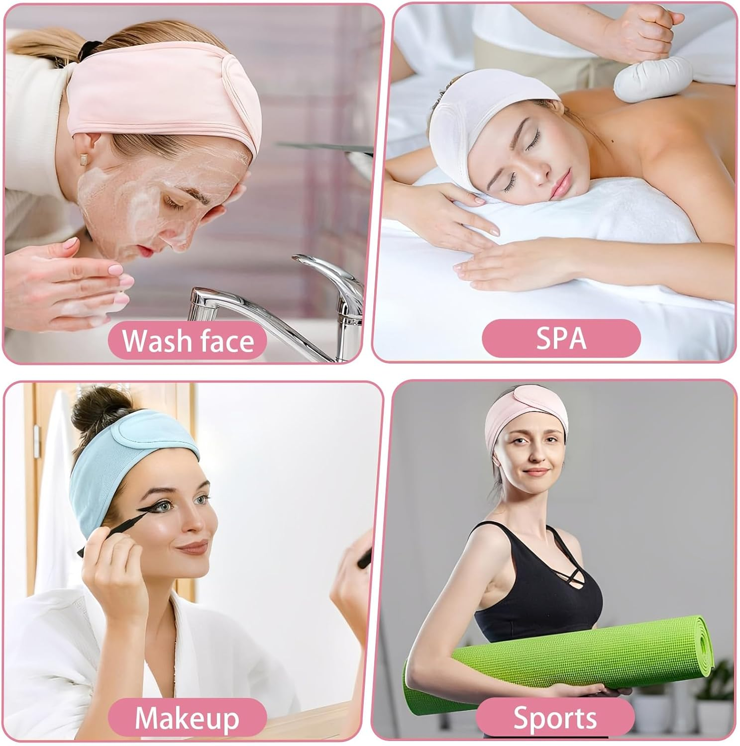 JYNXOR Women'S Cosmetic Hair Band, Hair Band, Make-Up Spa Headband, Terry Towelling Make-Up Hair Bands, Sweatband, Forehead, Adjustable Hair Protection Band with Fastening for Face Washing, Sports image number 1