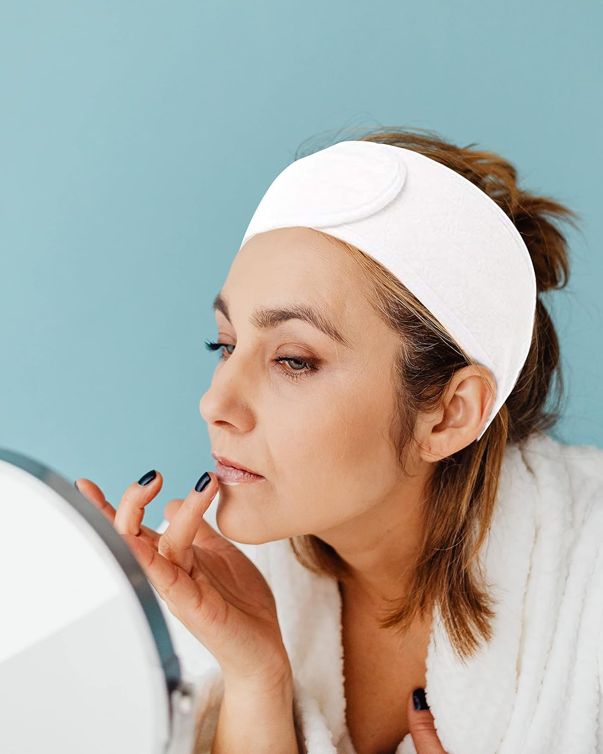 Mohern 4Pcs Spa Facial Headband, Makeup Bath and Sport Headband, Adjustable Terry Cloth Headband with Magic Tape(Black & White) image number 6