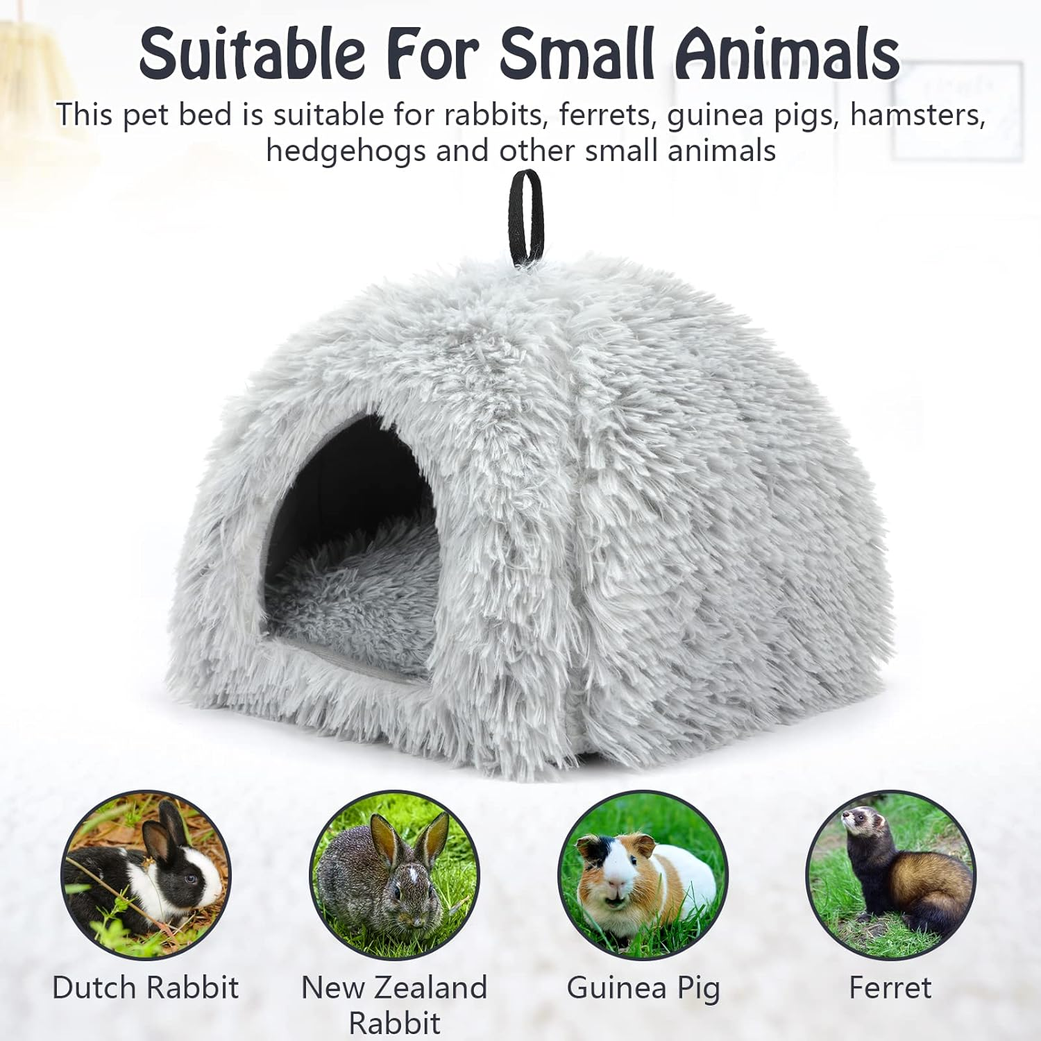 YUEPET Rabbit Bed Warm House and Hideout, Calming Grey Bunny Cave Bed for Rabbit Ferrets Guinea Pigs Hamsters and Other Small Animals（Grey） image number 5