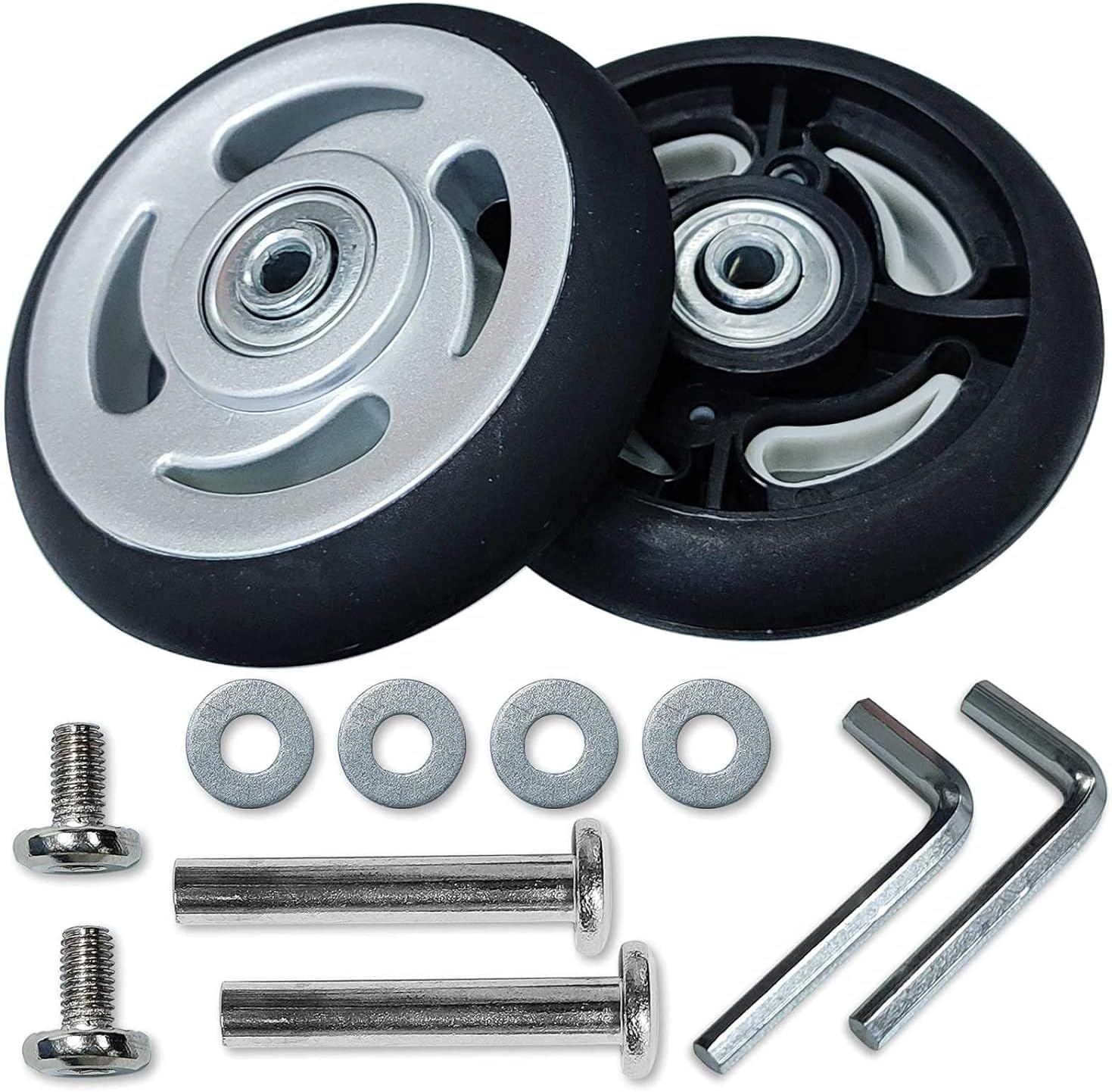 Luggage Suitcase Replacement Wheels 360 Spinner Wear Resistant Rubber Caster Deluxe Repair Tool Kits with Metal Bearings Axles M6 X 36Mm, Black, 60Mm X 18Mm X 6Mm, 2Pcs
