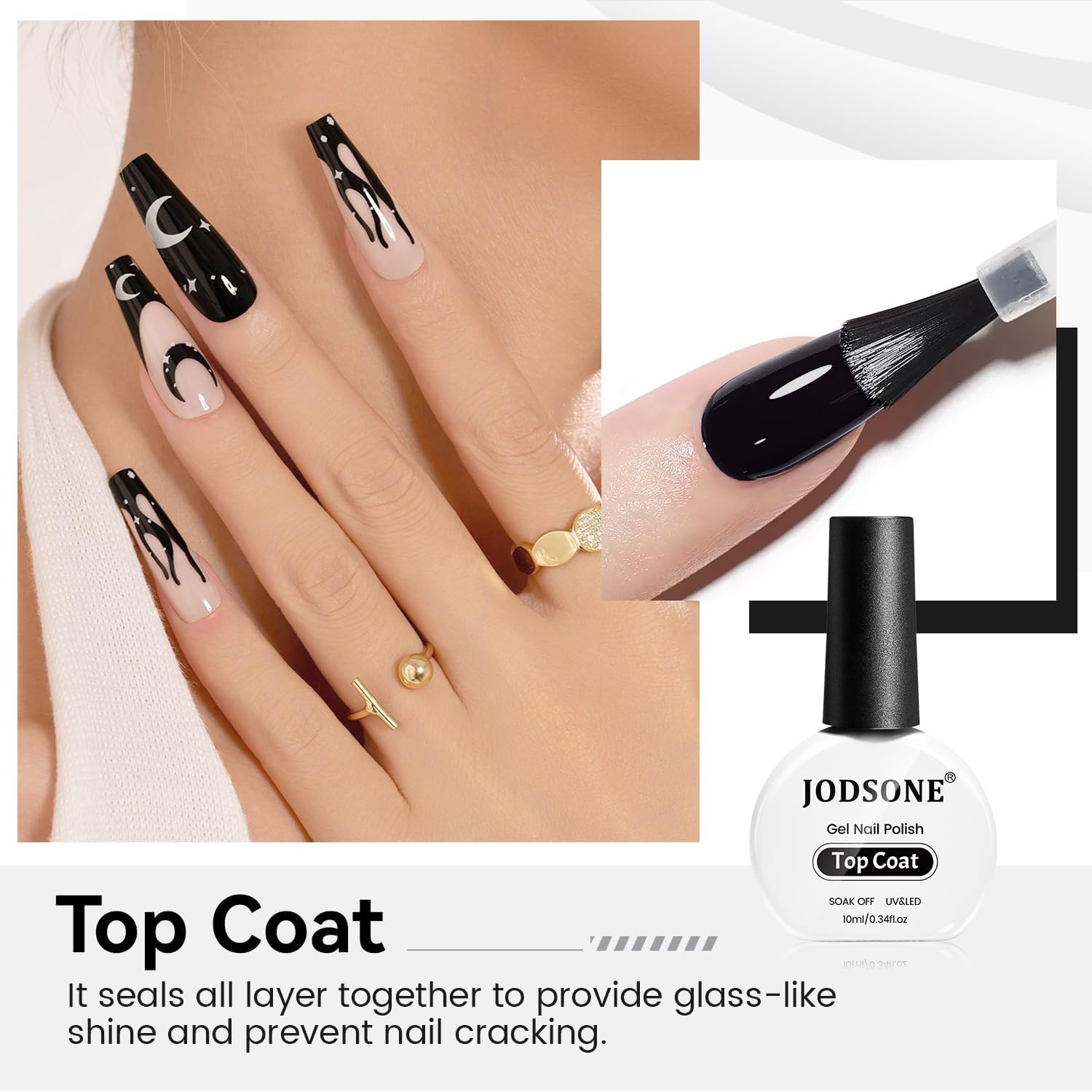 JODSONE 10ML Top Coat Gel Polish High Gloss Shine Finish Long Lasting Gel Nail Polish Professional Manicure Home DIY No Wipe