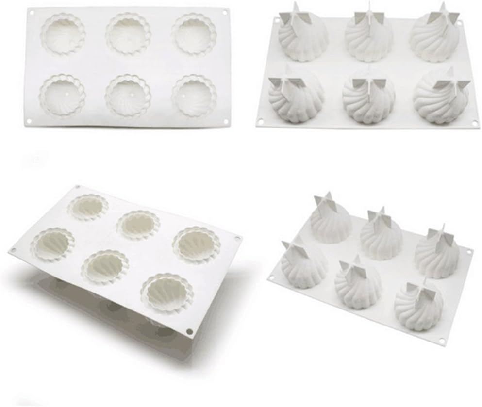 Spiral Castle Shape Silicone Molds Cake Decorating Tools Bakeware French Dessert Mousse Cake Mold Baking Cupcake Silicone Mousse Mold - 6 Cavities (Spiral Castle) image number 3