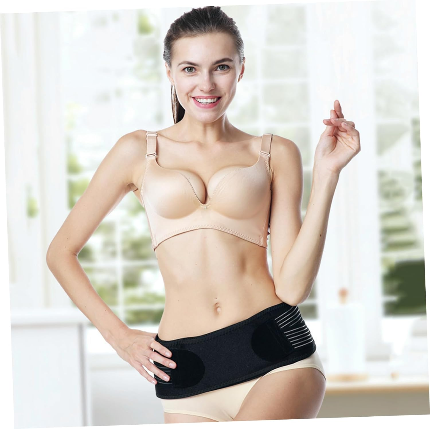 Minkissy Maternity Belly Bands Supports Belly Band Pregnancy Postpartum Dual Straps Black image number 4