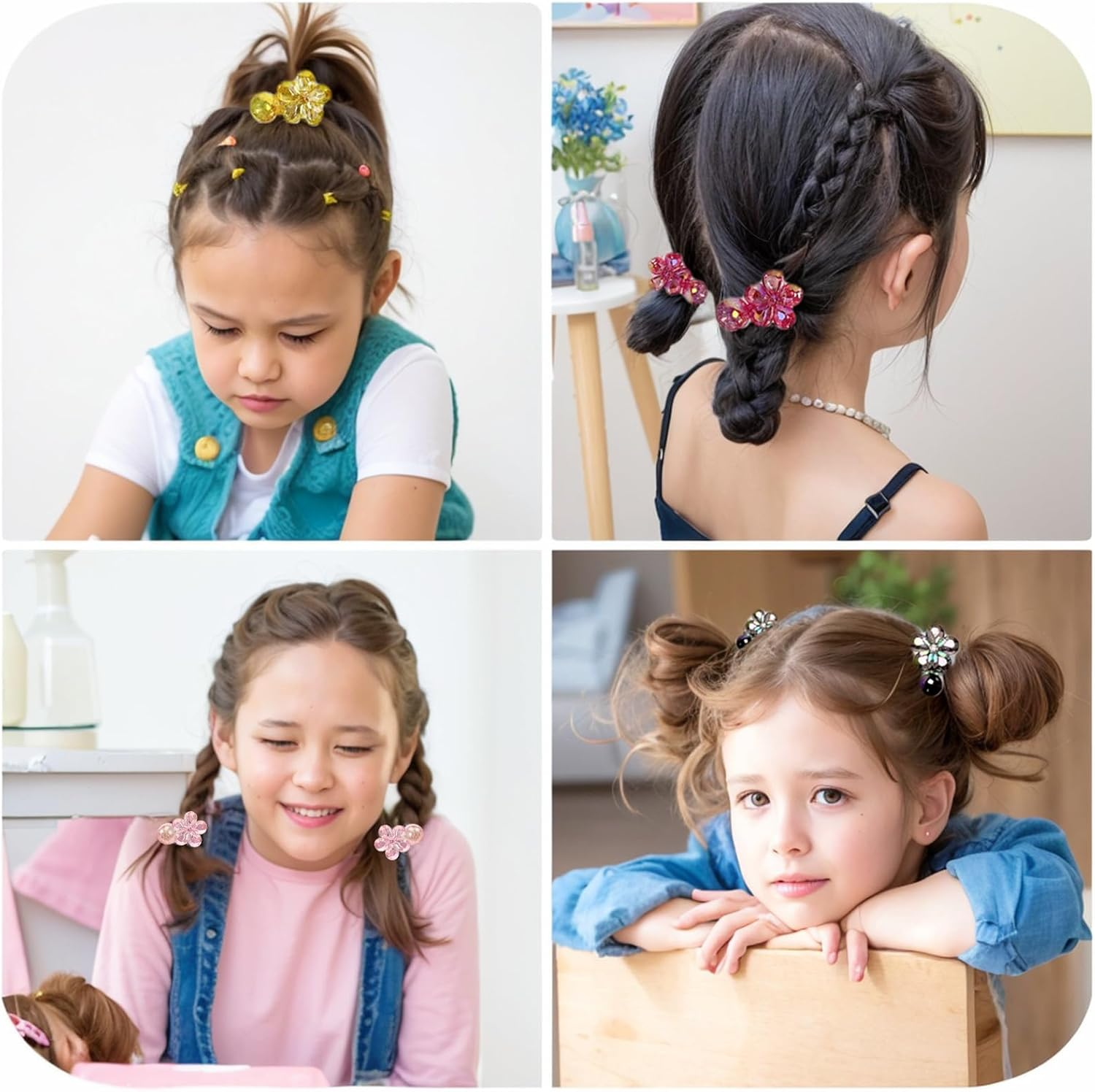 Yeomju Pack of 12 Ball Charm Hair Bobbles for Girls, Colourful Ball Petal Beads, Hair Bobbles with Balls, Shameless Ponytail Holder for Toddlers, Girls