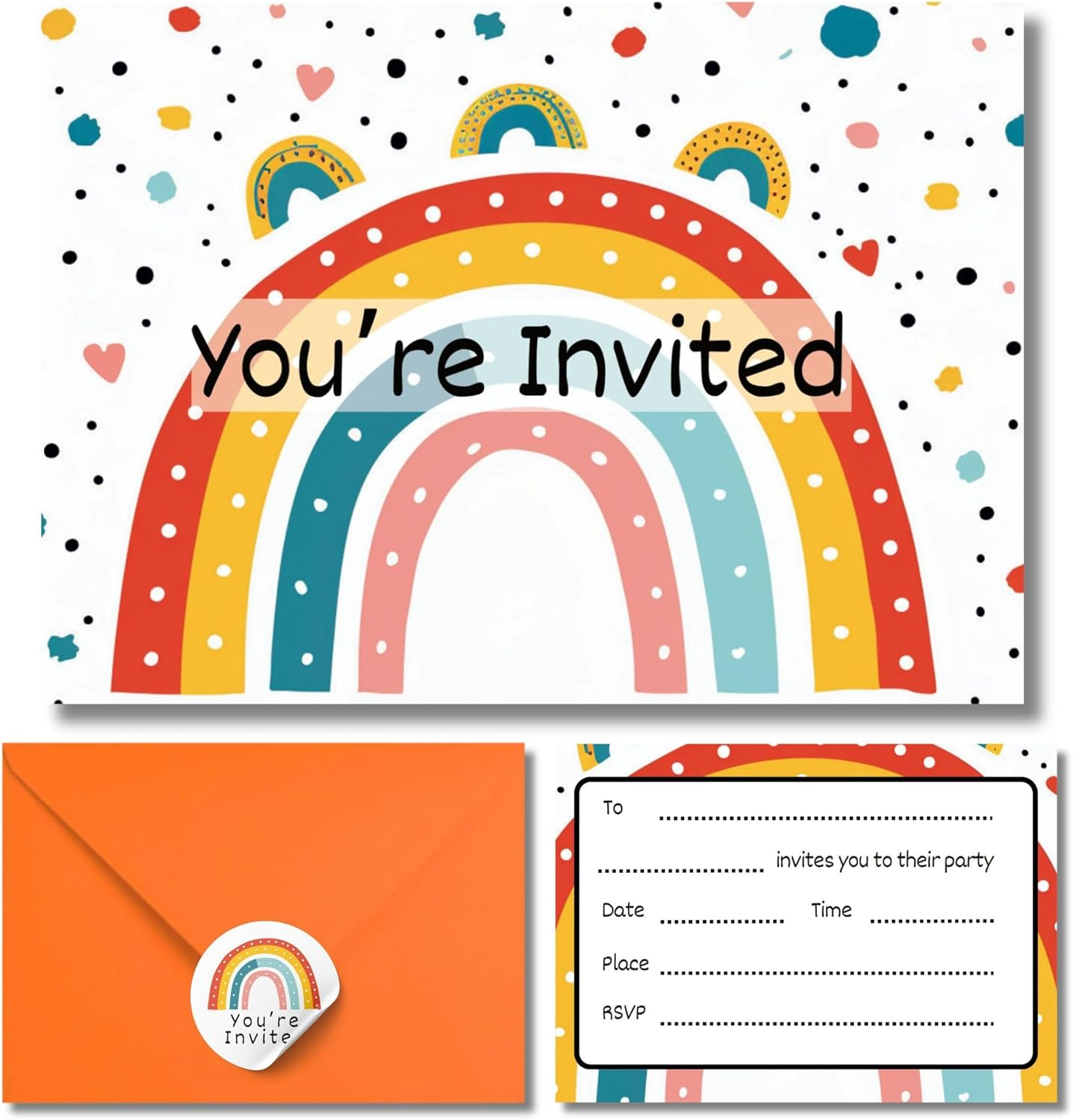 24 Kids Birthday Invitations Fun Rainbow Party Invites for Girls Perfect for 4Th & 5Th Comes with Fun Stickers image number 3