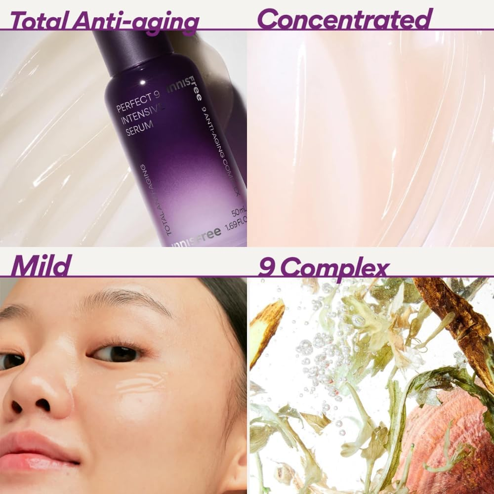 Perfect 9 Intensive Serum 50Ml. Concentrated Anti-Aging Serum with Lingzhi Mushroom for Wrinkles and Fine Lines Care. Korean Beauty Skincare for Innisfree.