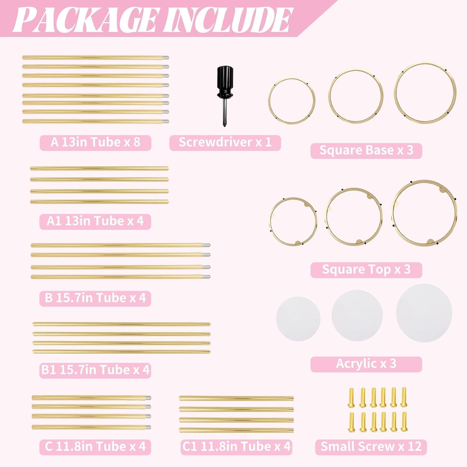 Metal Cylinder Pedestal Stand for Party, Cilindros Para Decoraciones De Fiestas, round Cake Pedestal Tables for Wedding Display, Event Decor with Floral Plant, Birthday Backdrop- Gold