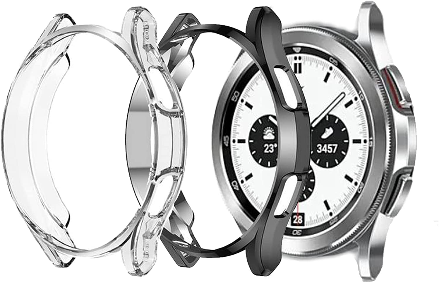 [2 Pack] for Samsung Watch 4 Classic 46Mm Case, Soft TPU Protective Cover Bumper Shell Compatible with Samsung Galaxy Watch 4 Classic 46Mm (Black+Transparent) image number 1