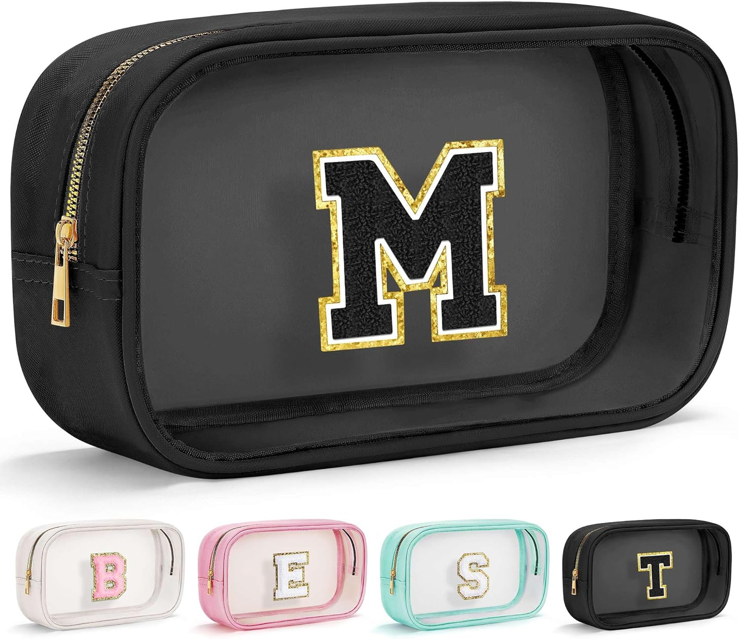 Parima Transparent Cosmetic Bag - Pink Cosmetic Bag Travel Toiletry Bag Large Cosmetic Bag with Letters Gifts for Friends Girls Sister Personalised Cosmetic Bag for Girls Women, White-A