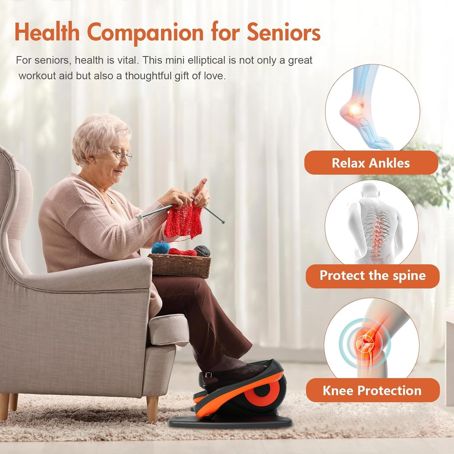 Under Desk Elliptical Machine, Electric Leg Exerciser with 15 Adjustable Settings, Compact Mini Seated Elliptical Desk Exercise Equipment, Quiet Portable Pedal Machine for Seniors image number 6