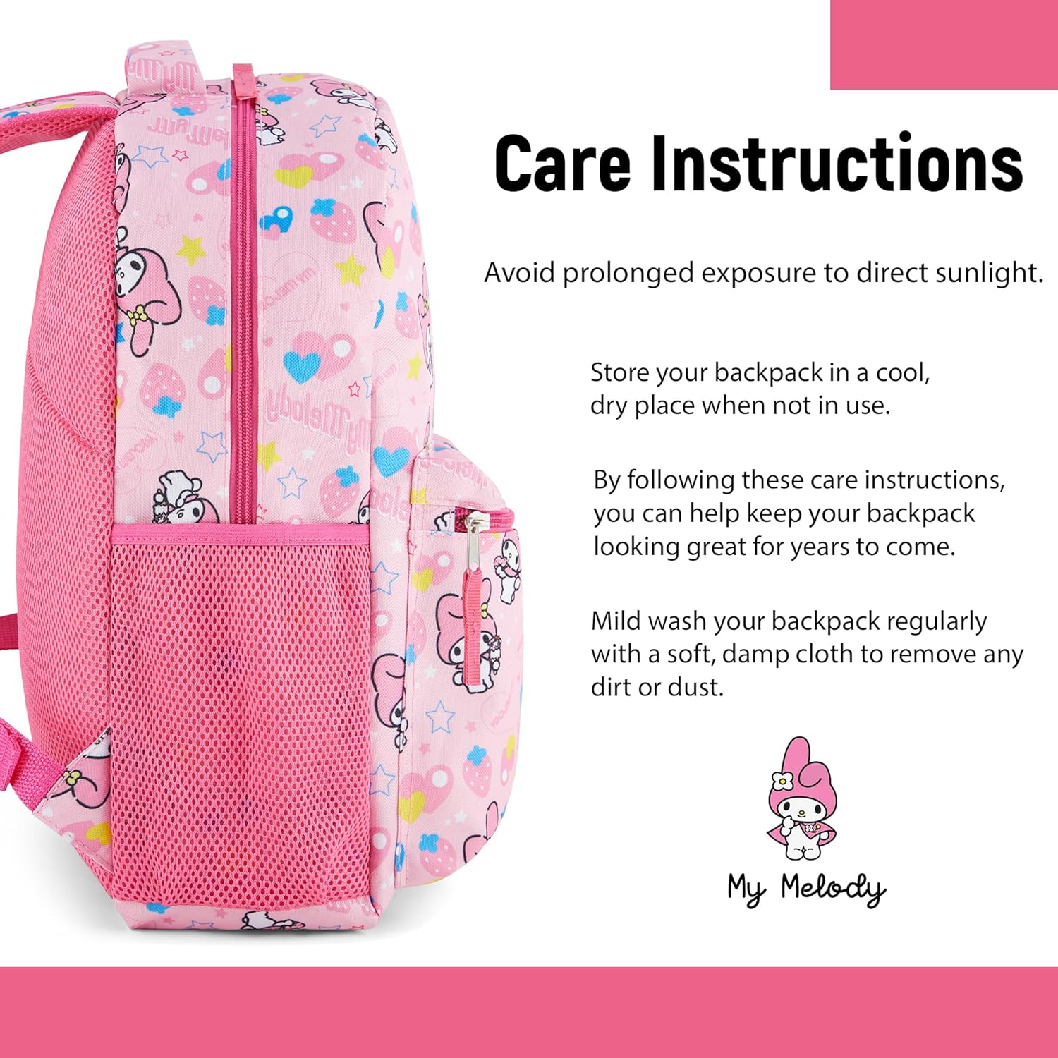 Hello Kitty Allover School Backpack - Hello Kitty, My Melody, Kuromi, Keroppi - Hello Kitty School Bookbag - Pink image number 3