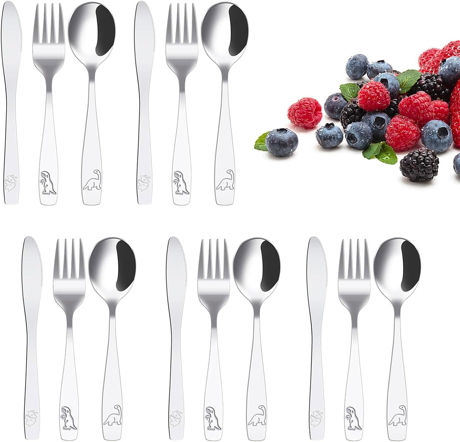 15Pcs Kids Toddler Cutlery Set, Stainless Steel Kids Fork Spoon and Cutter Set, Baby Knife Spoon, Kids Flatware Set Dishwasher Safe for Children Toddler image number 3