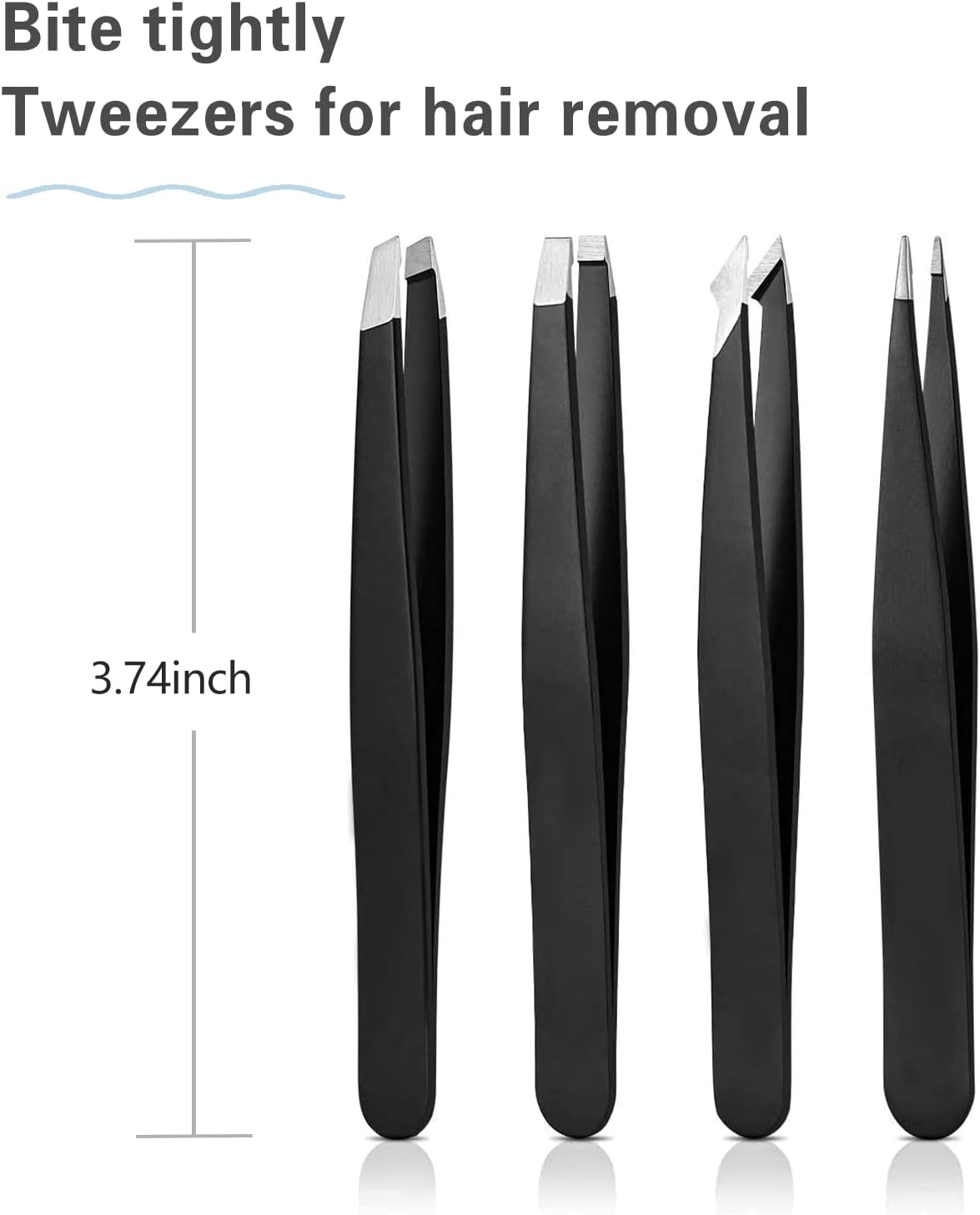 Tweezers Set, High Precision Stainless Steel Eyebrow Tweezers for Facial Hair, Inward Growing Hair and Splinter Remover Kit, Suitable for Women and Men, 4-Piece Set. (Black) image number 1