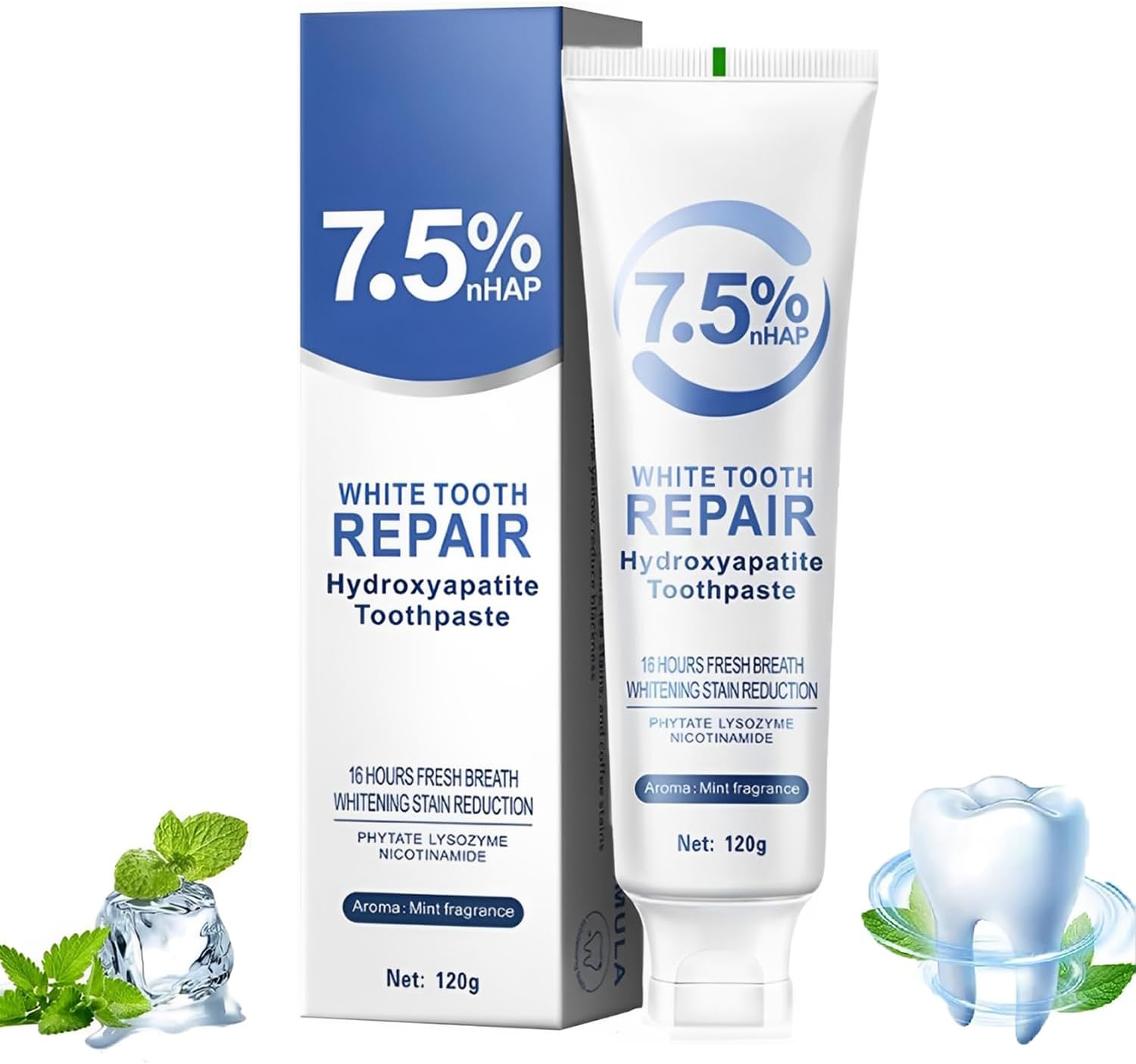 Hydroxyapatite Toothpaste, 7.5% Nano Hydroxyapatite Toothpastes for Enamel Protection and Tooth Strengthening, Gentle Mint, Fresh Breath, Daily Use for Oral Health, 4.23Oz (1) image number 1