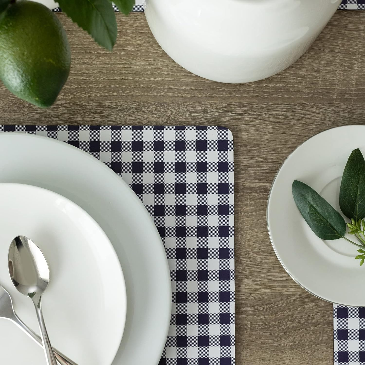 Benson Mills Cork Placemats Set of 4, Thick Cork Place Mats for Kitchen and Dining Tables, Easy Clean Table Mats (12" X 16" Rectangular Set of 4, Gingham Check Navy) - Festive Cardinals image number 7