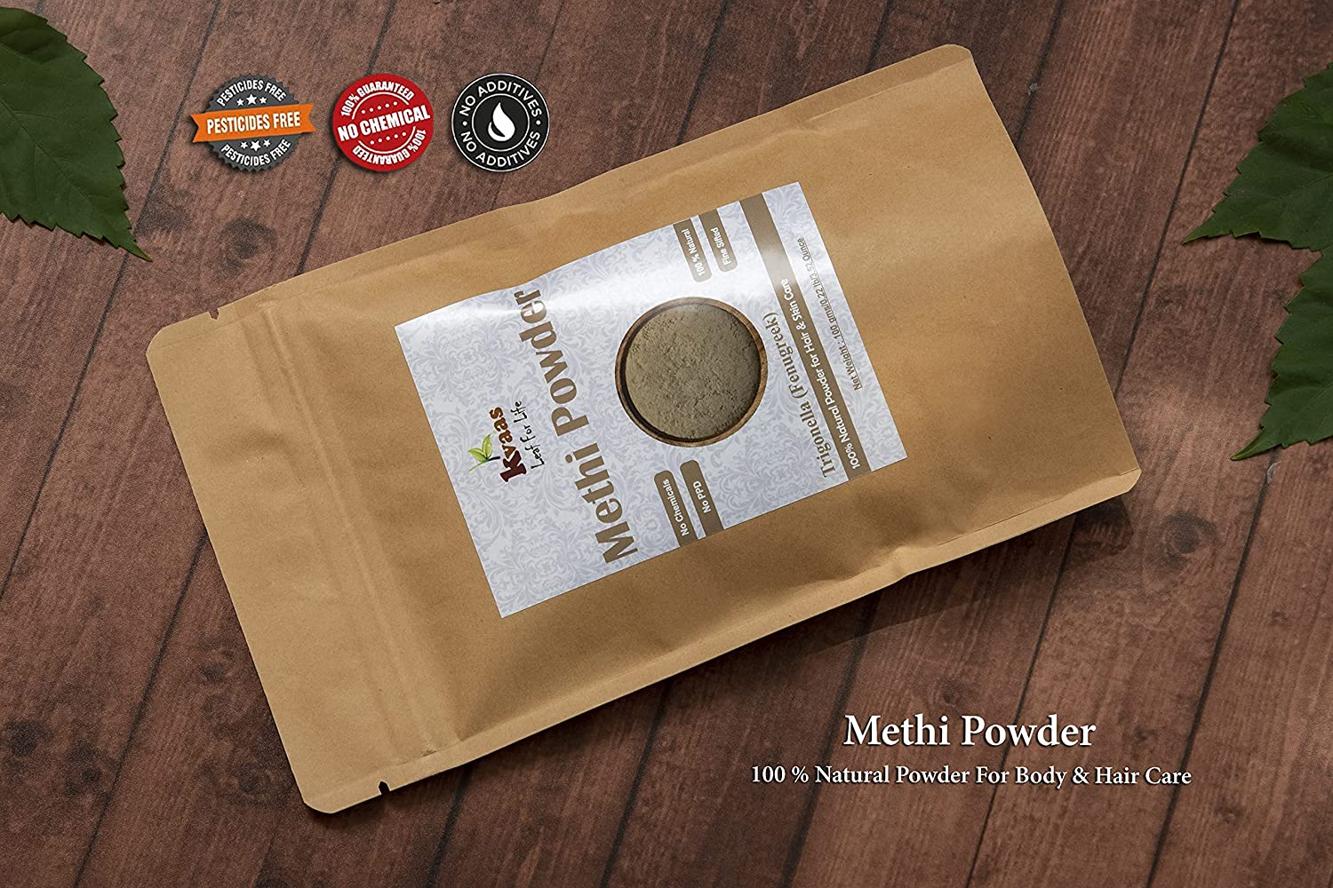 KVAAS - LEAF for LIFE Natural Fenugreek Powder | 3.53 Oz (100 G) | Trigonella/Methi | Pure Powder for Hair Care image number 3