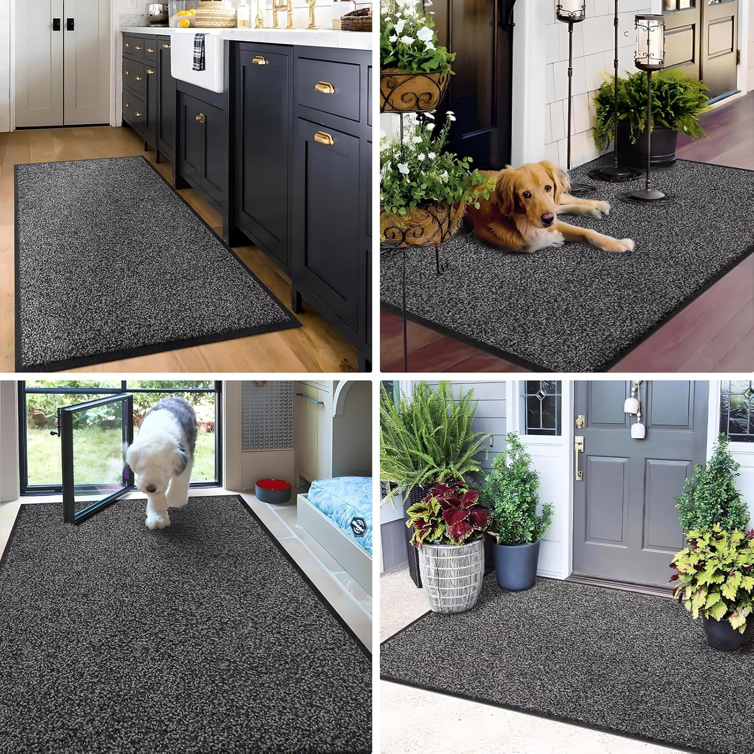 YUTA Dirt Trapper Door Mat for Indoor&Outdoor, Washable Barrier Door Mat, Heavy Duty Non-Slip Entrance Rug Shoes Scraper, Super Absorbent Front Door Mat Carpet, Black&Gray, 60X90Cm image number 6