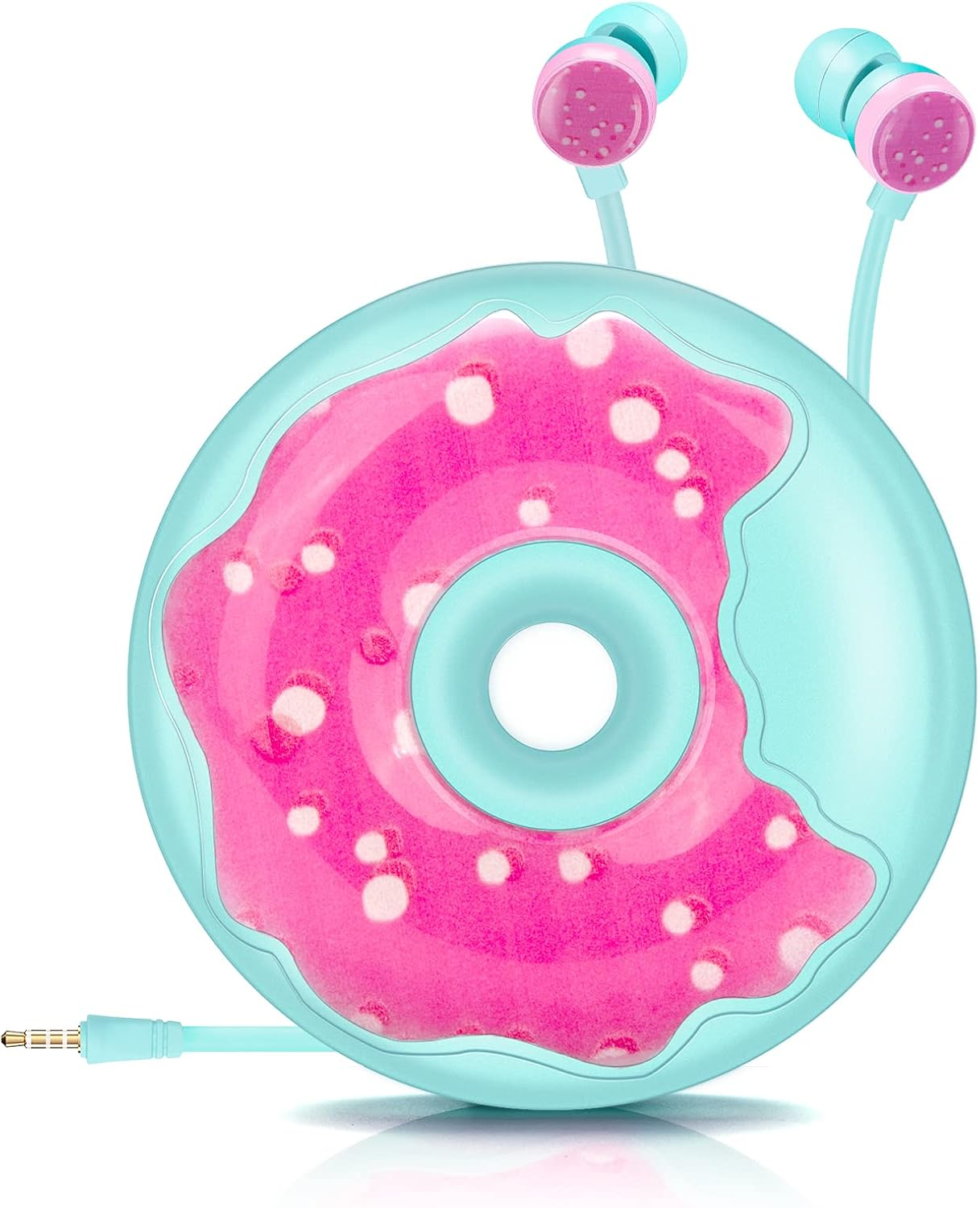 Anruk Cute Donut Earbuds for Kids, Kid Size Wired Earbud & In-Ear Headphones with Microphone and Lovely Earphones Storage Case Gifts for School Girls and Boys (Cyan)
