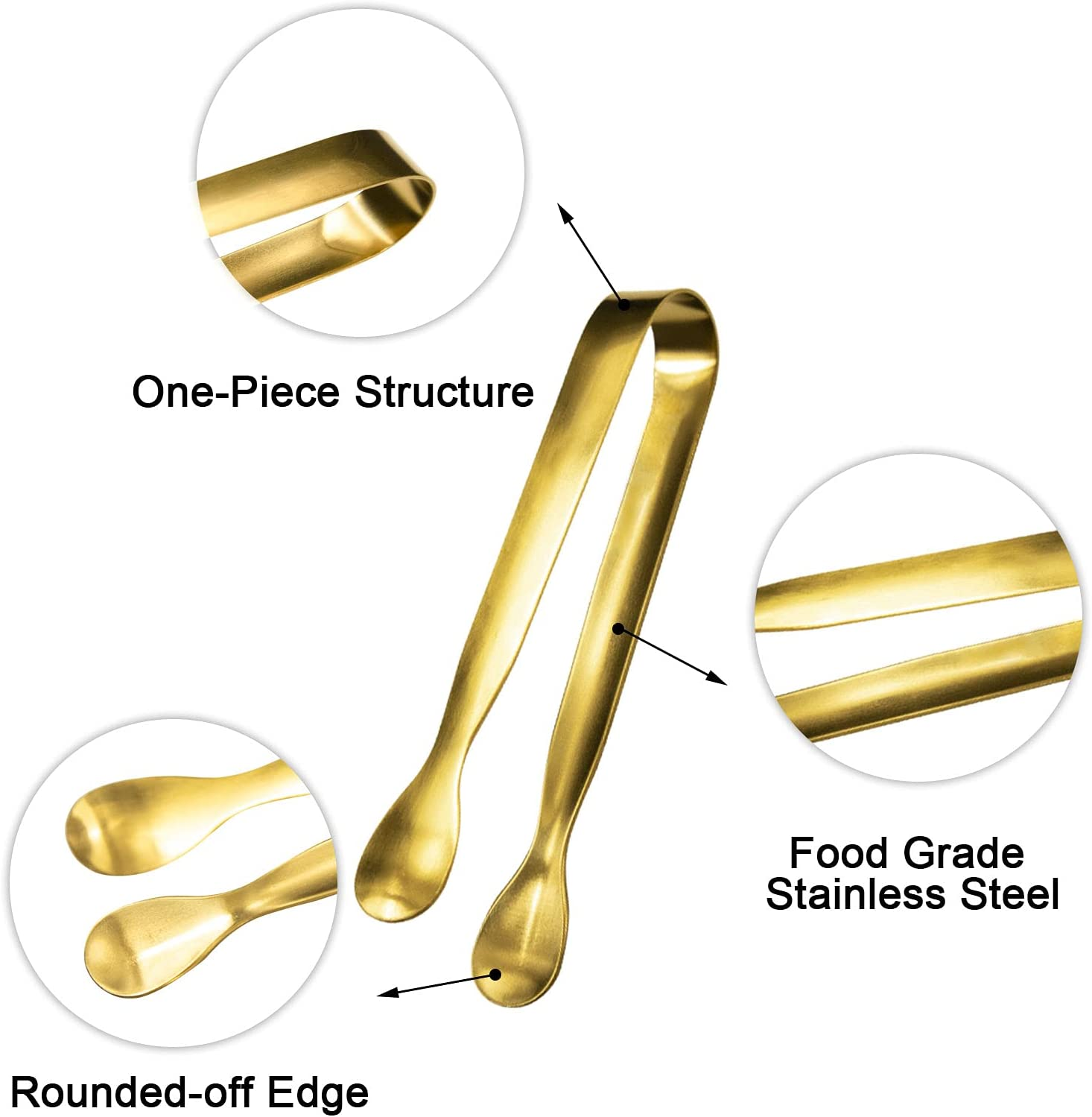 JCREN 12 Pcs Serving Tongs, Small Serving Utensils for Parties Catering Gold Tongs, Food-Grade 304 Stainless Steel Mini Serving Tongs Appetizer Tongs for Tea Party Coffee Bar, 4" Sugar Tongs - Gold image number 2