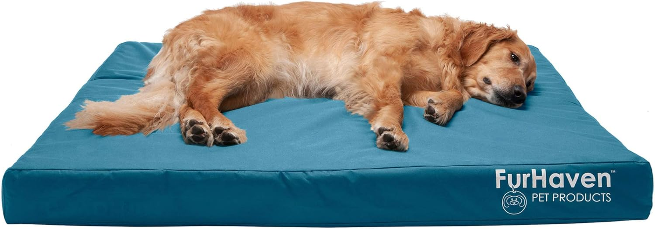 Furhaven Water-Resistant Cooling Gel Dog Bed for Medium/Small Dogs W/Removable Washable Cover, for Dogs up to 35 Lbs - Indoor/Outdoor Logo Print Oxford Polycanvas Mattress - Deep Lagoon, Medium