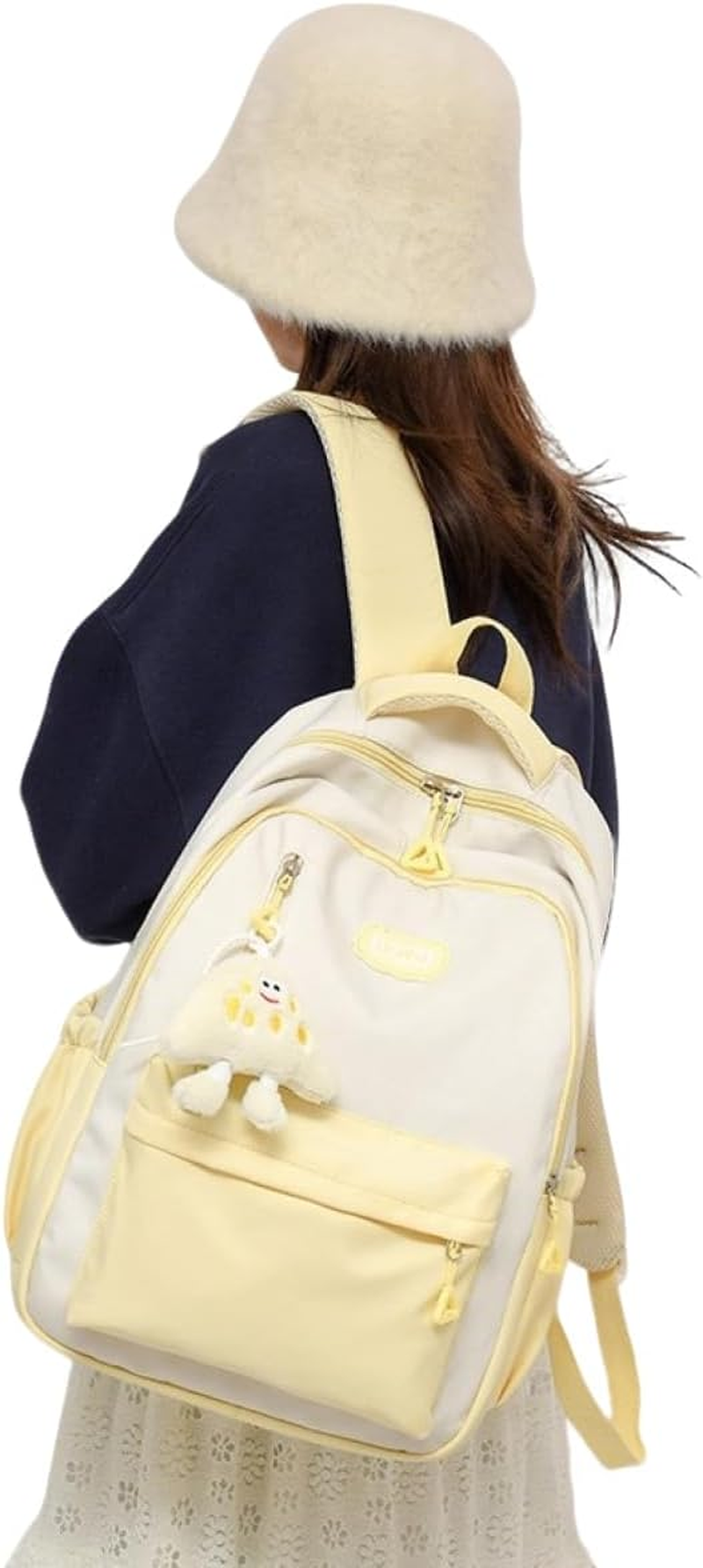 Aesthetic Backpack for Girl Teens Cute Bookbag for Girls with Cheese Pendant Kawaii Preppy Backpack College Daypack image number 5