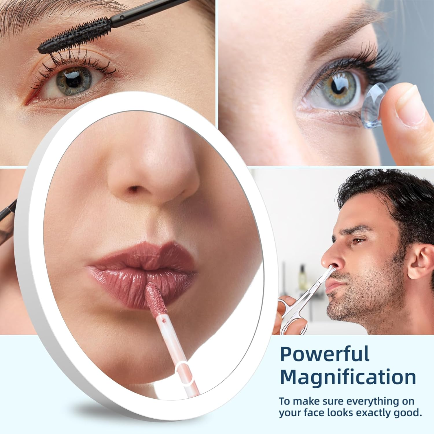 20X Magnifying Mirror with Light, Large 6Inch 20X Makeup Magnification, Travel Magnified Mirror with 3 Color Lights & Suction Cups, with Tweezers and Scissors - Perfect for Makeup & Close-Up Tasks image number 2