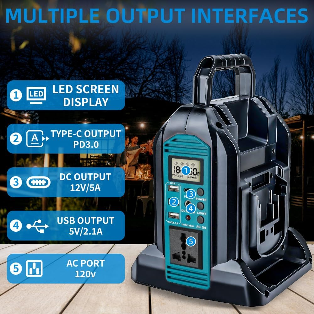 350W 2 Ports Pure Sine Wave Power Inverter, DC 18V to 230V-240V AC Supply, Compatible with Makita 18V Batteries (Battery Not Included) | Portable Outdoor Power Converter image number 1