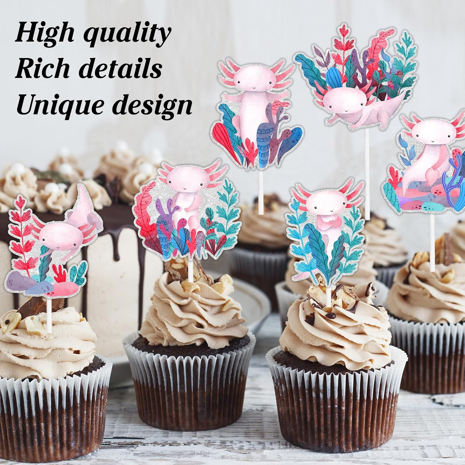 18Pcs Cute Cartoon Salamander Kids Happy Birthday Cupcake Decorations Set-This Is a Great Party Decoration for Reptile Party, Boys and Girls Birthday Party, Newt Theme Party, or Baby Showers-Liangss image number 1