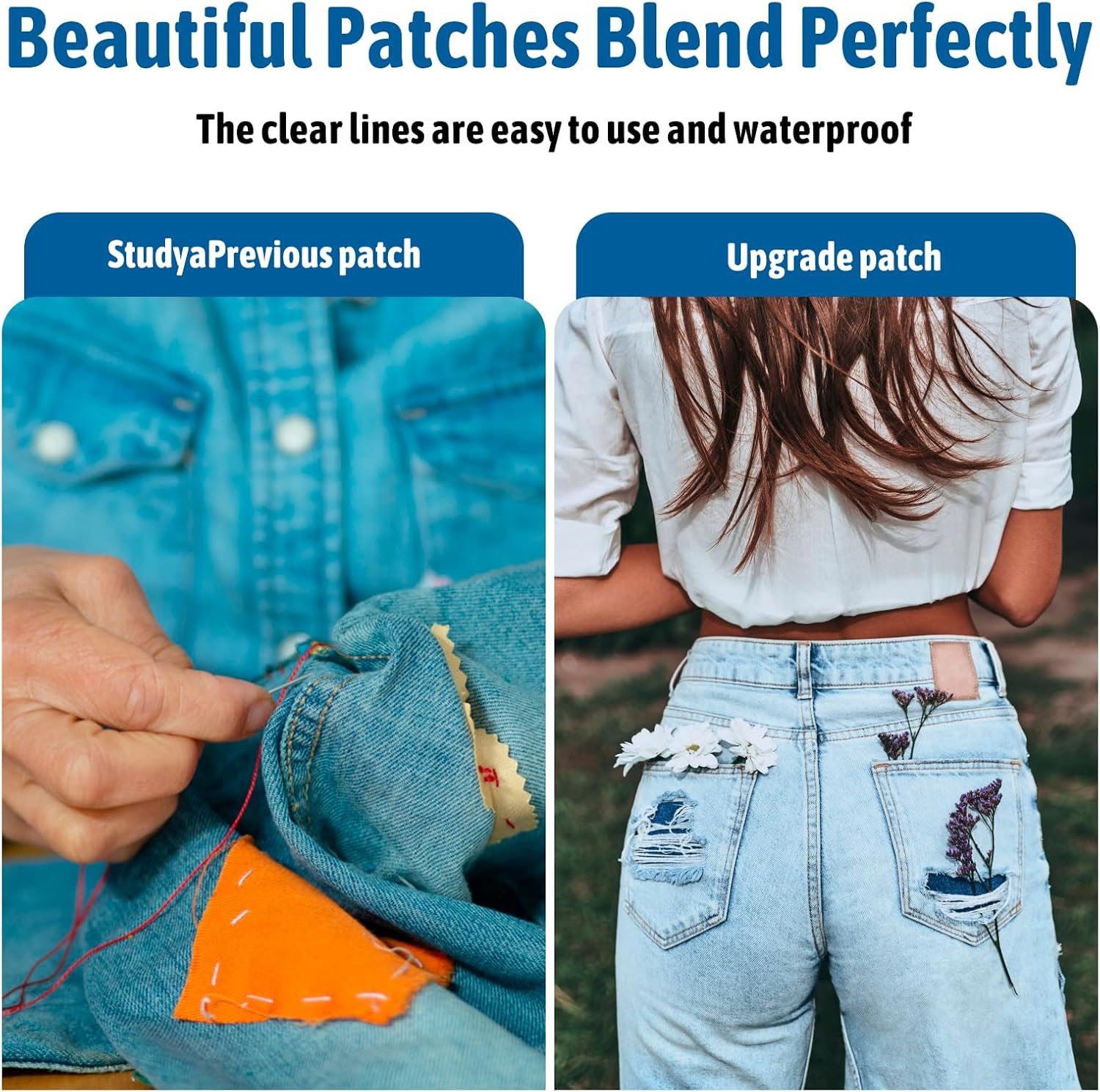 Versatile Iron-On Patches for Clothing Repair, 10PCS Set &ndash; Premium Denim Patches for Jeans, 9.5Cm X 12.5Cm, 5 Shades of Blue &ndash; Quick and Easy Fix for inside Jeans & Apparel Repairs image number 3