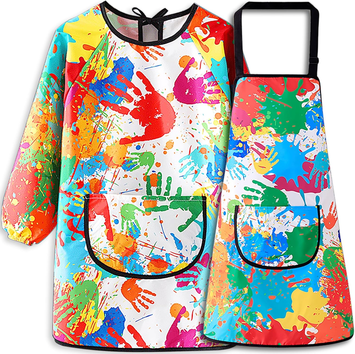 MINIQ Kids Art Smock,Painting Apron for Toddler,Children Artist Smock with Pocket and Long Sleeves,Long Section,Waterproof, Gorgeous Smock, XXL for Age 5-8